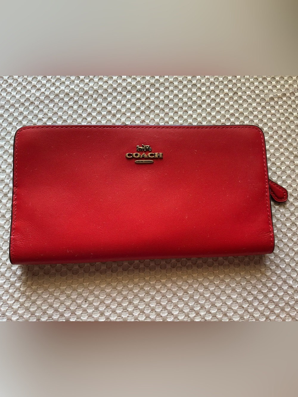 Coach Red Leather Continental Wallet with Gold Logo